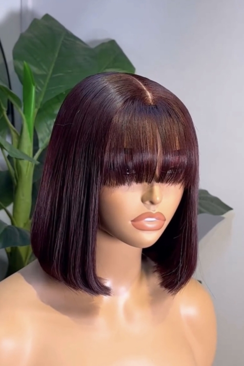 10” burgundy closure fringe unit